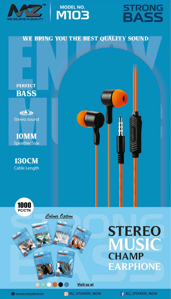 MZ M-103 Champ Earphones – Strong Bass Sound, OG Quality Wired Earphones