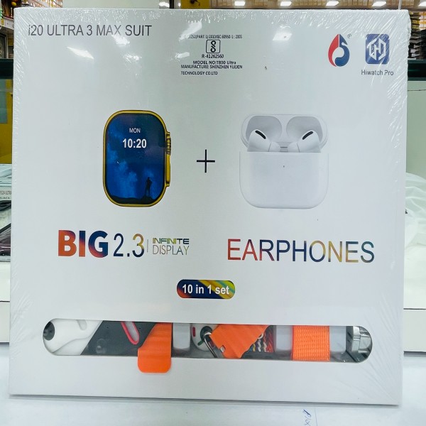 I20 Ultra 3 Max Suit – 10-in-1 Smartwatch Combo with 7 Straps, Wireless Earbuds