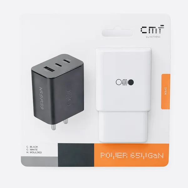 CMF by Nothing 65W GaN Power Adapter – 3-Port Multi-Charger (2x USB-C + USB-A, Black/White)